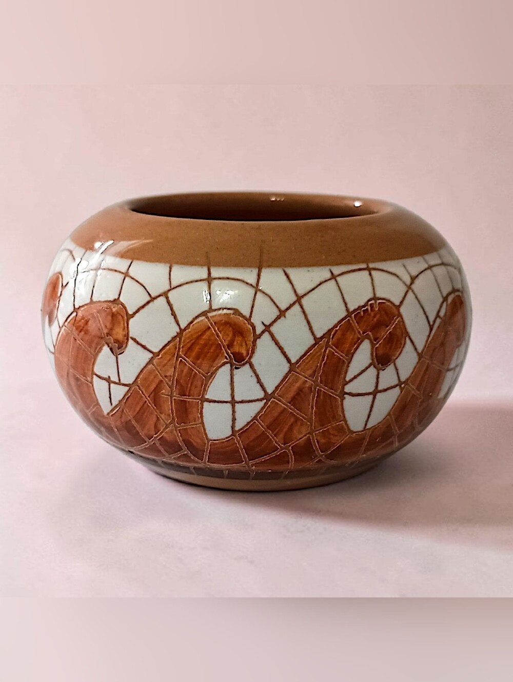 MINI Tile Affect Bowl Vase Mosaic Pottery Handmade Miniature Wave‎ Design Glazed - Picture 11 of 16
